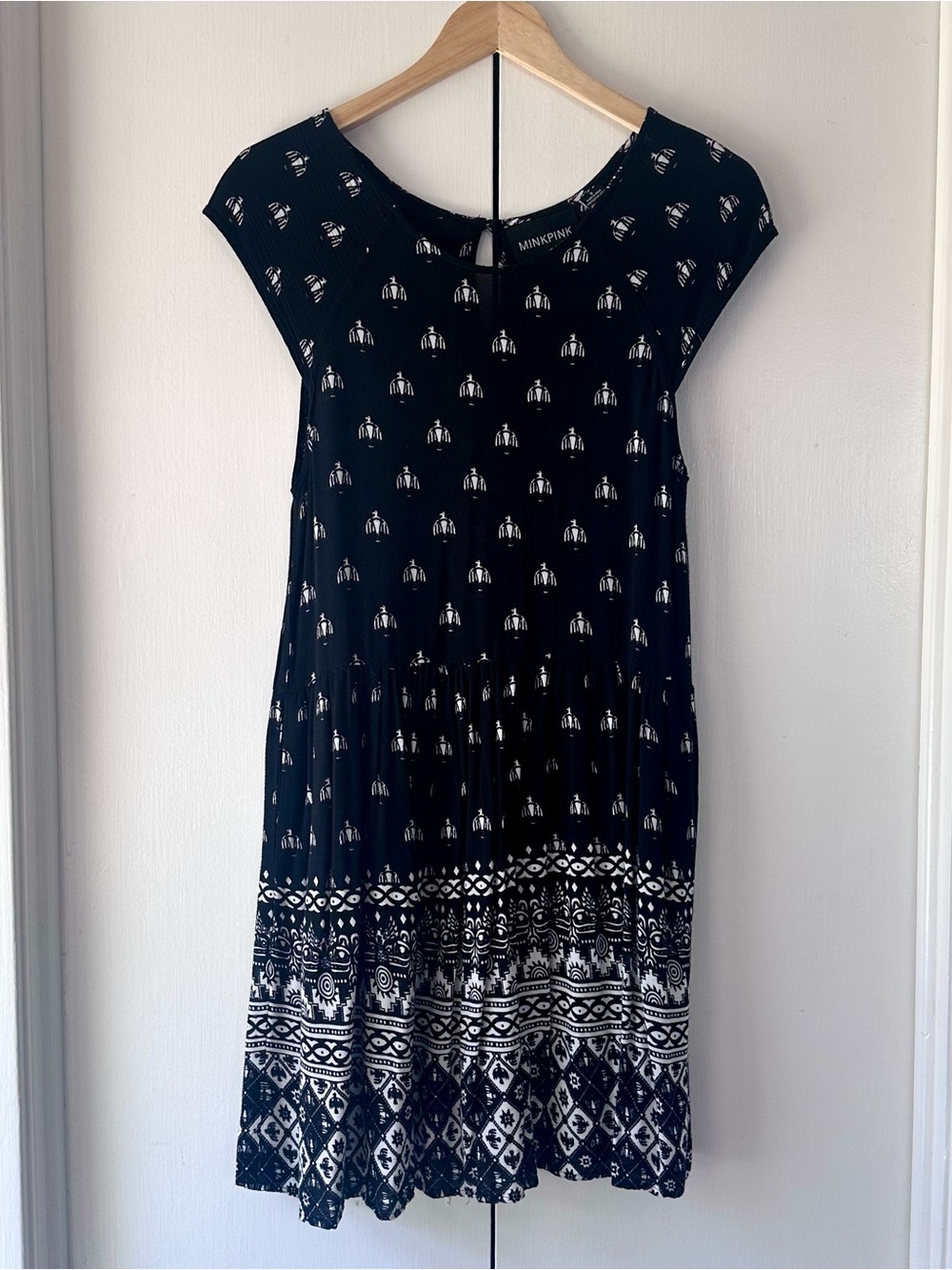 MinkPink Black & White Native Nights Thunderbird Babydoll Dress